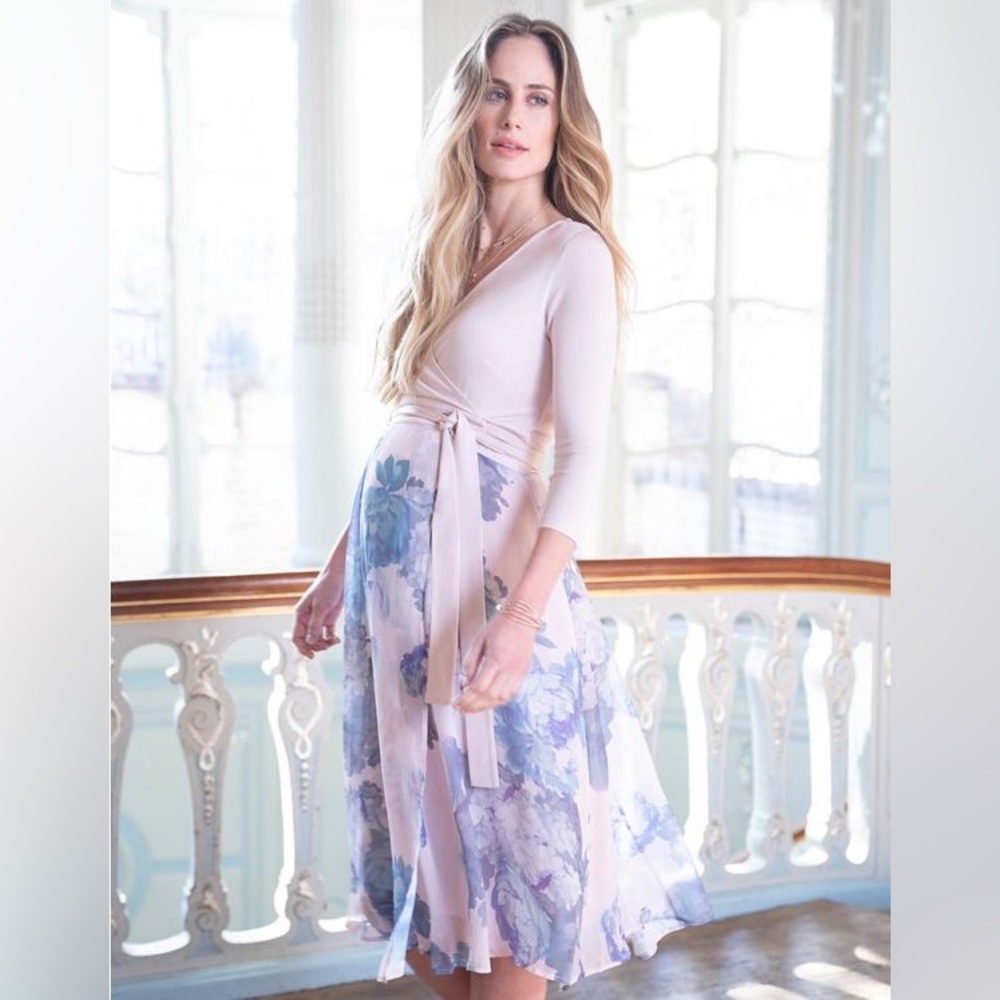 Pastel Floral Wrap Maternity & Nursing Midi Dress Luxe